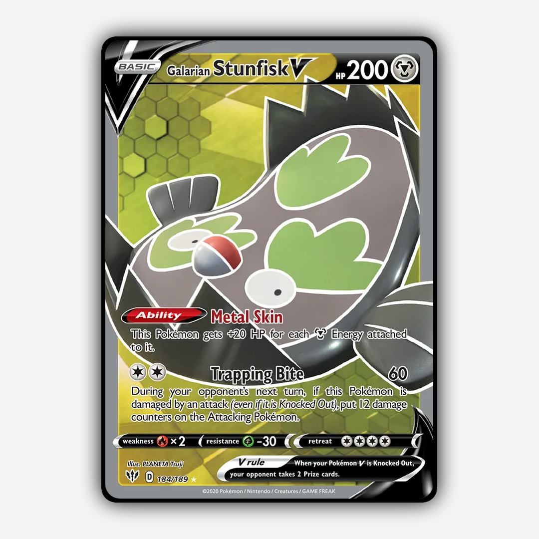 Galarian Stunfisk V 184/189 - Darkness Ablaze Set - Card Rug