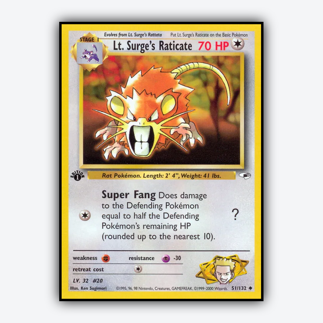 Lt. Surge's Raticate 051/132 - Gym Heroes Set - Card Rug