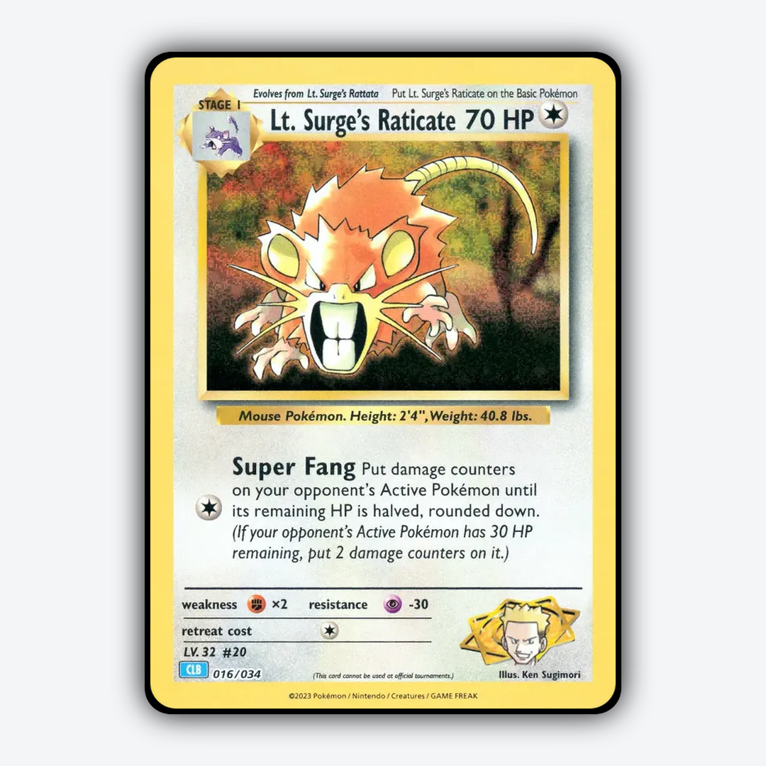 Lt. Surge’s Raticate 016/034 - Pokémon TCG Classic - Blastoise Set - Card Rug