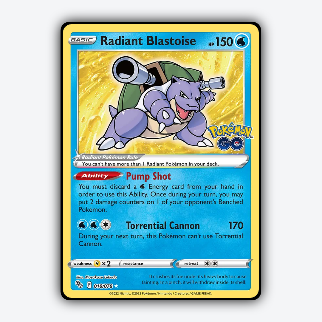 Radiant Blastoise 018/78 - Pokémon GO Set - Card Rug