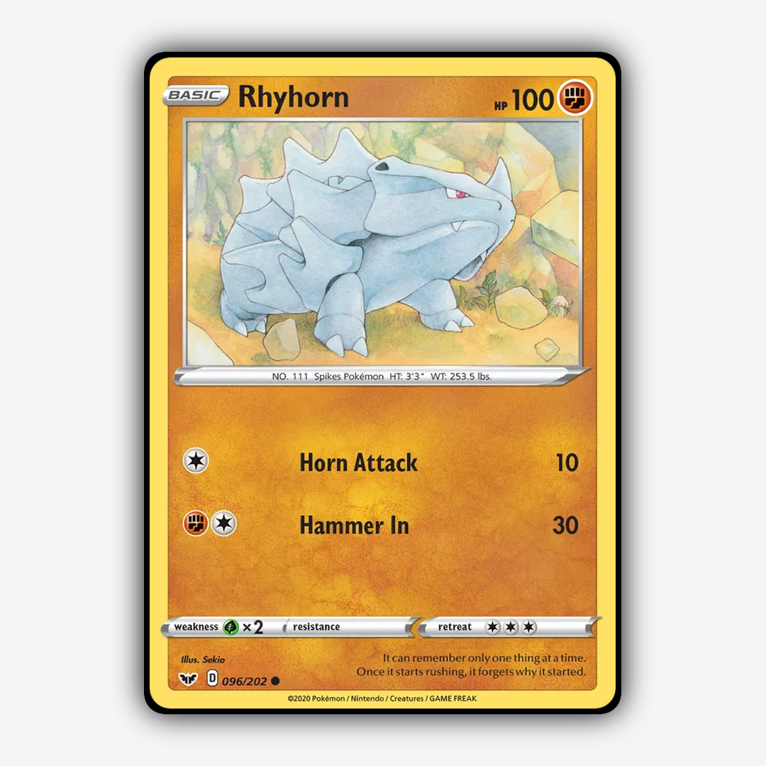Rhyhorn 096/202 - Sword & Shield Set - Card Rug