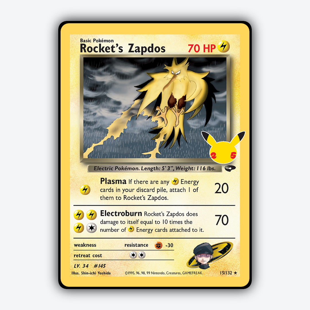 Rocket's Zapdos #15 - 015-rockets-zapdos/132 Celebrations: Classic Collection Set - Card Rug