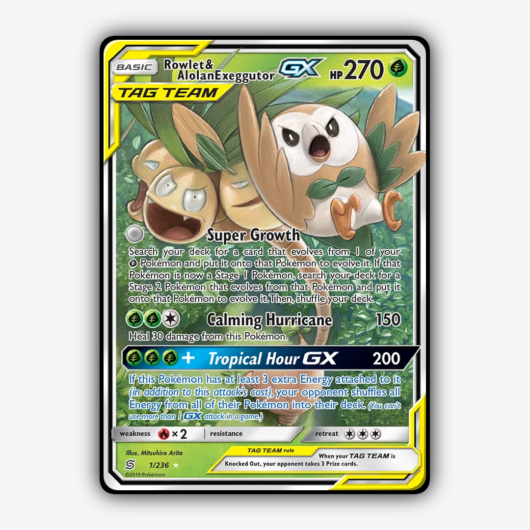 Rowlet & Alolan Exeggutor-GX 001/236 - Unified Minds Set - Card Rug