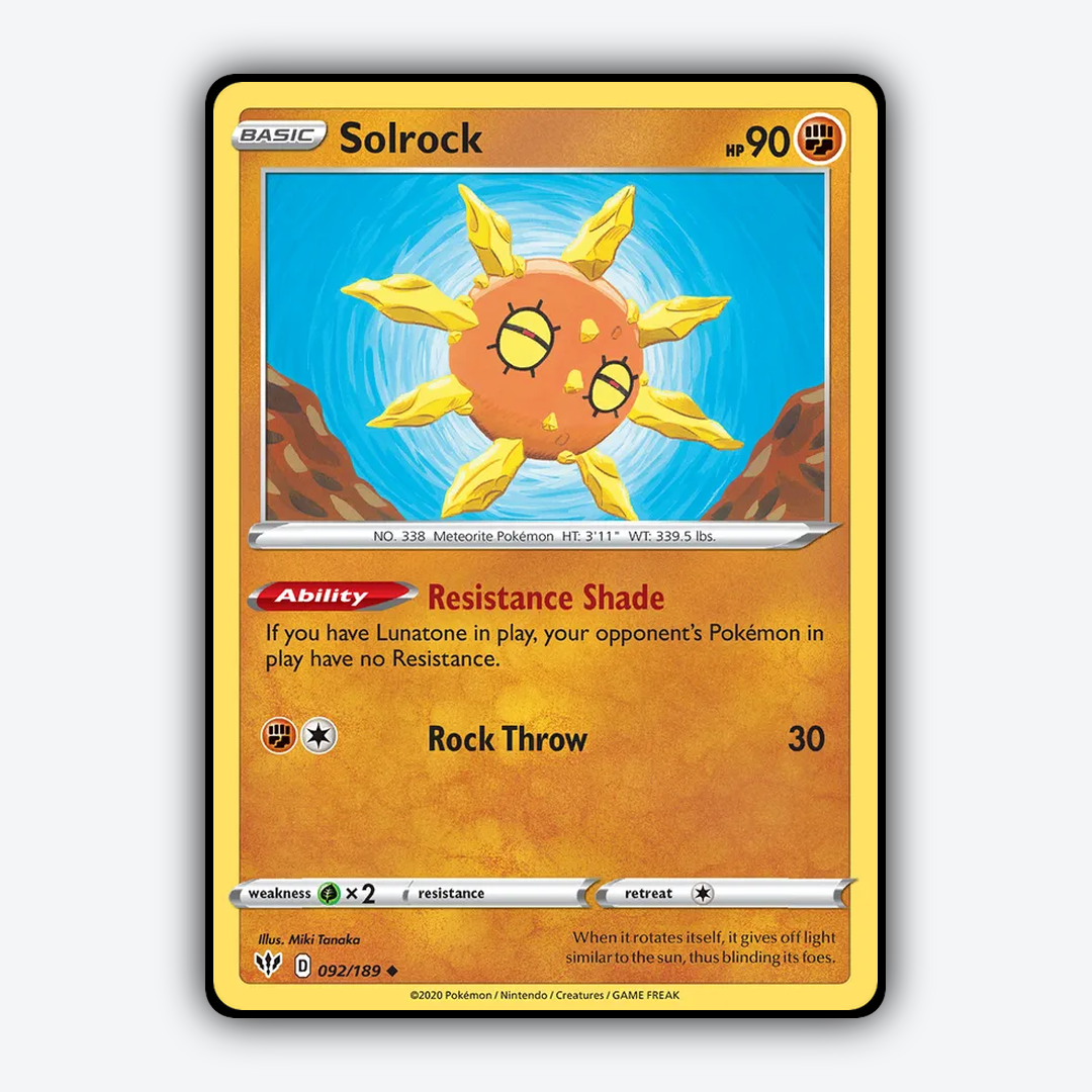 Solrock 092/189 - Darkness Ablaze Set - Card Rug