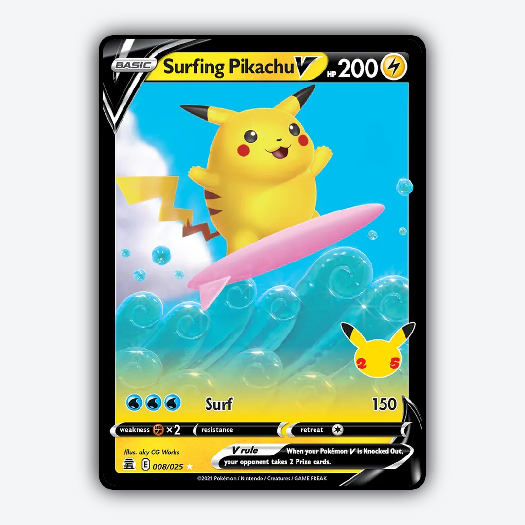Surfing Pikachu V #25 - Celebrations Set - Card Rug