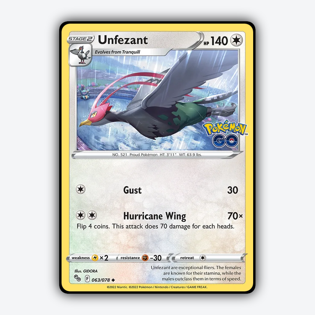 Unfezant 063/78 - Pokémon GO Set - Card Rug