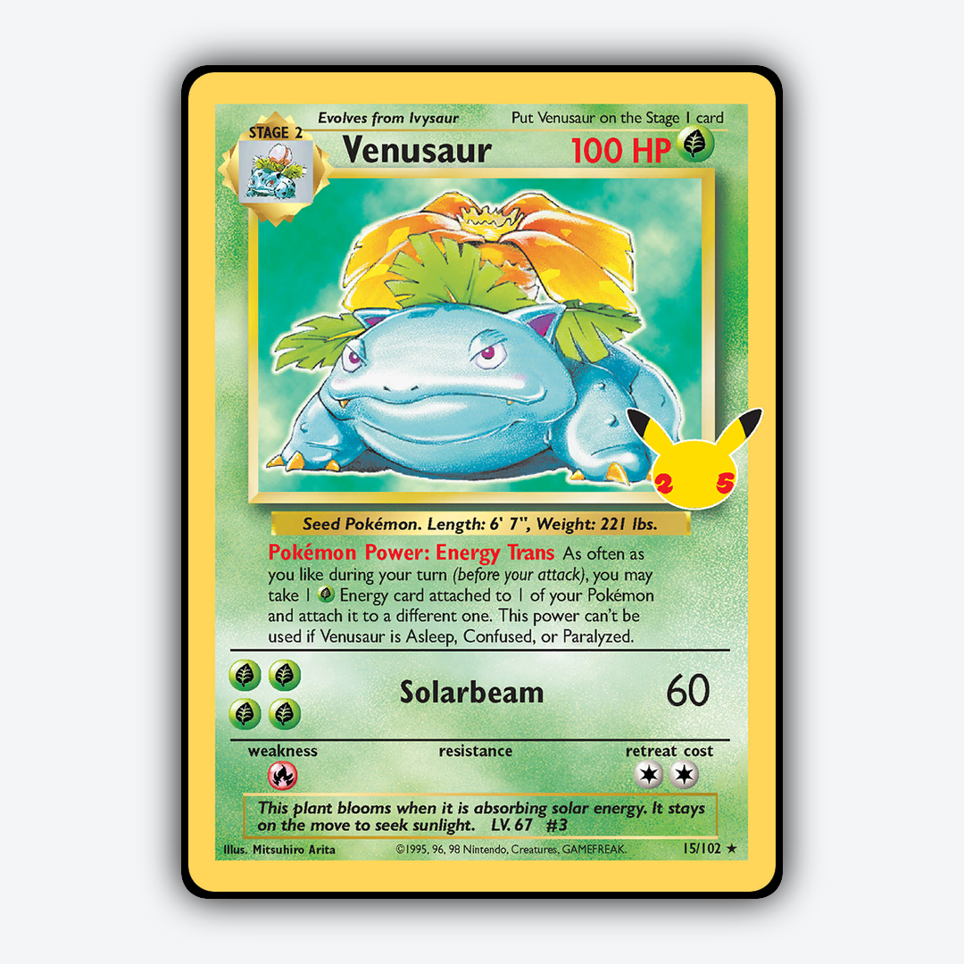 Venusaur #15 - 015-venusaur/102 Celebrations: Classic Collection Set - Card Rug